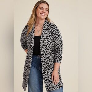 Maurices 1X Longline Blazer Gray Animal print